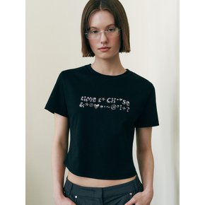 SILVER JELLY LETTERING CROP T-SHIRTS BK