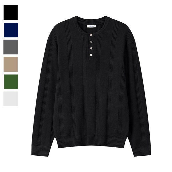 남자 가을 코엘 라운드 헨리넥 긴팔 니트 AS-KNA-Q028-블랙