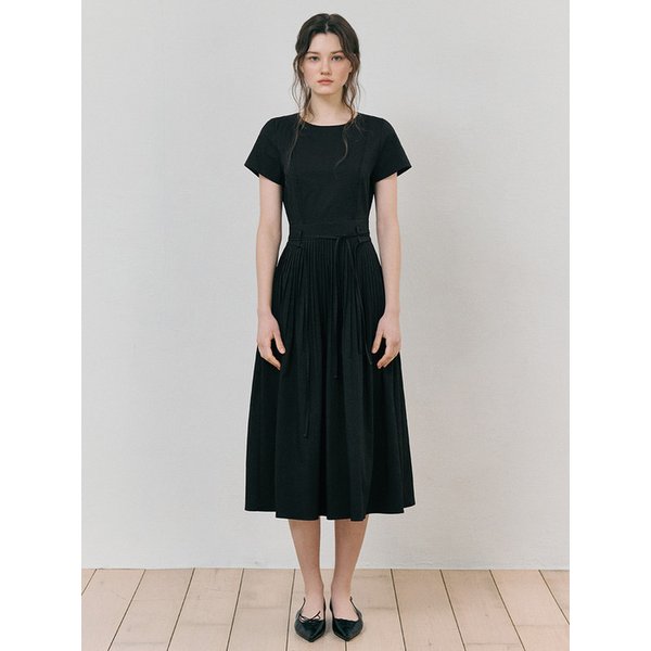 Pintuck Pleats Strap Dress, Black