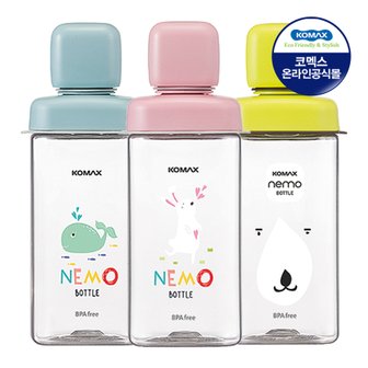  코멕스 네모물병 430ml X 3개 (핑크토끼+민트고래+그린곰)