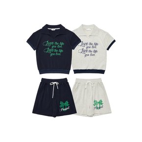 MET summer knit ribbon printing t-shirt&pants set