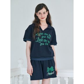 MET summer knit ribbon printing t-shirt&pants set