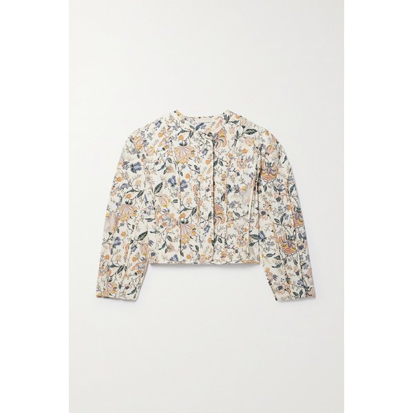 아니카 퀼티드 플로럴 프린트 실크 재킷 크림 1647597313996354
