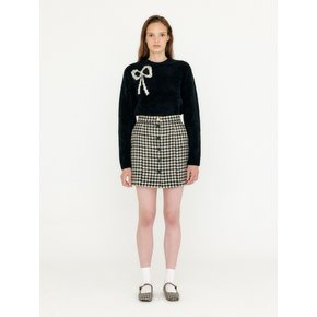 VETHY Buttoned Mini Skirt - Black/Ivory Check