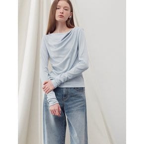 SHIRRING DRAPE LONG SLEEVE TOP CLOUD