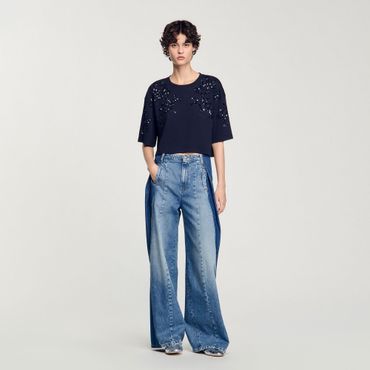 산드로 [25SS 시즌오프 30%] 자수 스팽글 티셔츠 SF25S3FRR1739