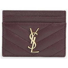 YSL 모노그램 로고 쉐브론 레더 카드홀더 버건디 423291 BOW01 6475