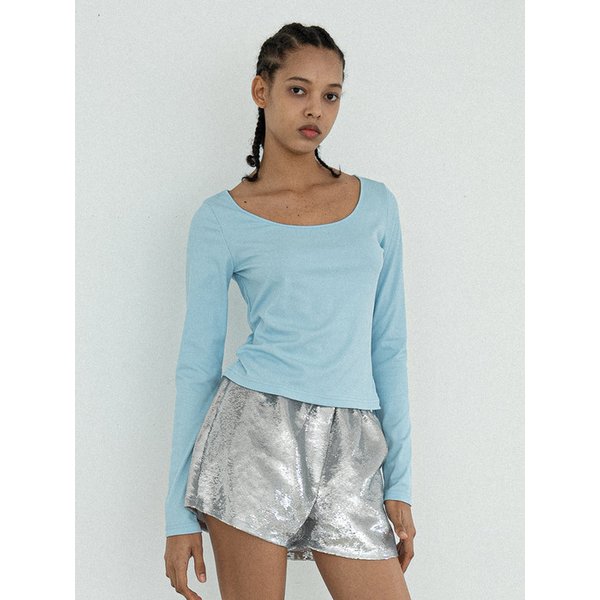 [리퍼브]Basic U neck rib T-shirt in baby skyblue