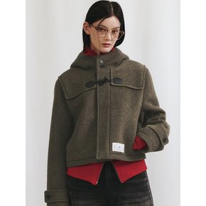 Crop Hood Wool Duffle Coat [KHAKI]