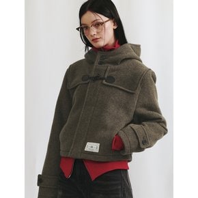 Crop Hood Wool Duffle Coat [KHAKI]