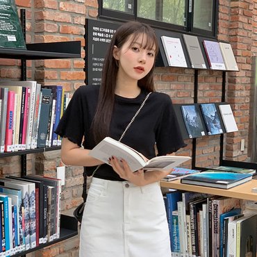 핫핑 뮤뜨 라운드 하트펀칭 코튼 반팔티셔츠 P000CMNX1