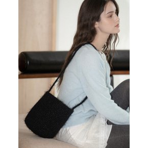 Handmade Crochet Metal Fur Low Bucket Bag _ Black