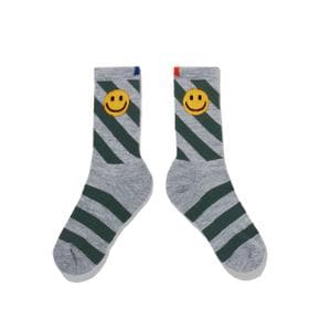 THE MENS DIAGONAL SMILE STRIPE SOCK - GREY/PINE