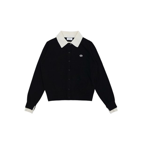 마크 배색 가디건 BLACK