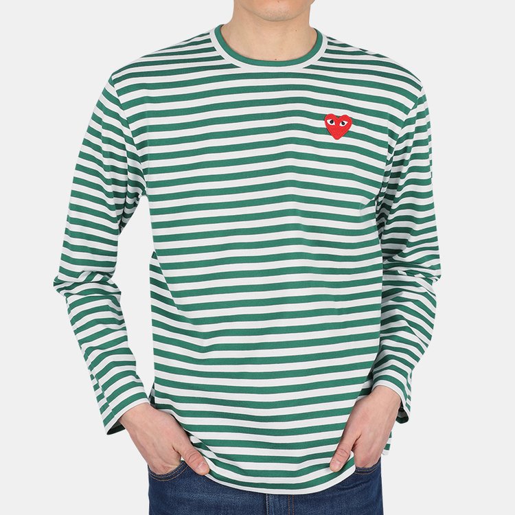 꼼데가르송 22Ss 남성 레드하트 스트라이프 긴팔 P1 T164 Green/White, 믿고 사는 즐거움 Ssg.Com