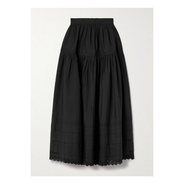 도엔 세바스찬 크로셰 트리밍  코튼 포플린 미디 스커트 블랙 1647597333738064