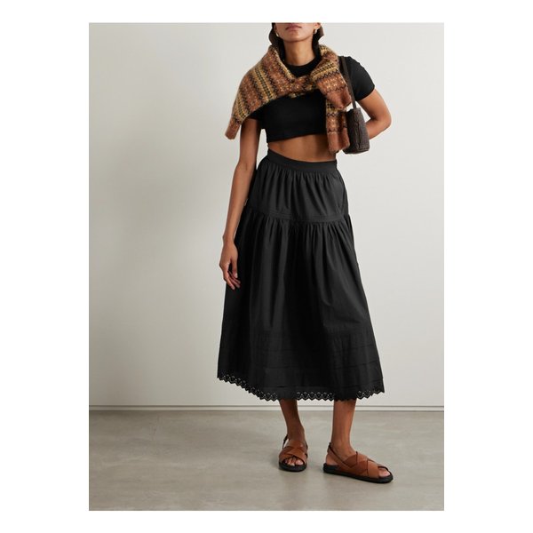 도엔 세바스찬 크로셰 트리밍  코튼 포플린 미디 스커트 블랙 1647597333738064