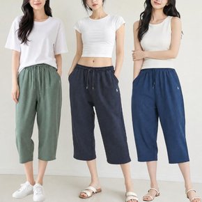 여성 빅사이즈 여름 인조인견 통바지 7부 벌룬핏 앞주름 밴딩 배기팬츠