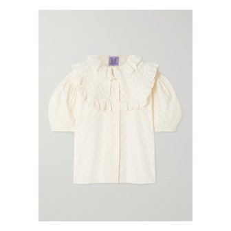 THIERRY COLSON 티에리 콜슨 바니나 러플 플로럴 프린트 코튼 보일 블라우스 오프 화이트 1647597354427653