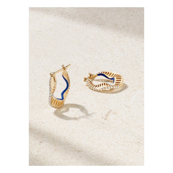 라틀리에 나우바 트위스티드 웨이브 18k 골드 에나멜 다이아몬드 후프 이어링 1647597331418981