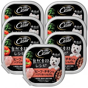 Caesar Dog Food 자연 소재 레시피 쇠고기, 닭고기, 파프리카, 간겐 85g (x 7) (정리 구매)