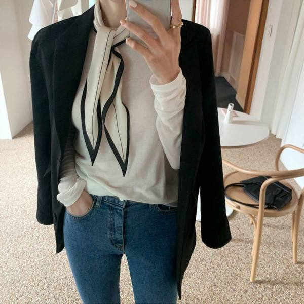 [1+1] 라인배색 새틴스카프 여성 쁘띠스카프 컬러5종