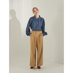 planet-15 pin tuck wide pants_brown gold