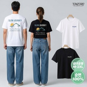 텐제로 남녀공용 순면 슬로우저니 오버핏 나염프린팅 반팔면티셔츠 S2605MT-03A