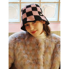 [단독]No.91 / Checks Bucket Hat _ Pink (첵스 체커보드 크로쉐 버킷햇)