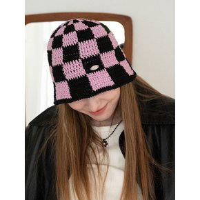 [단독]No.91 / Checks Bucket Hat _ Pink (첵스 체커보드 크로쉐 버킷햇)