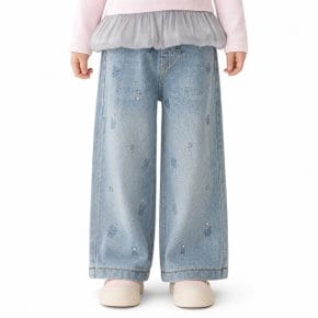 여아 봄가을 플라워 반짝이 와이드 데님 팬츠 주니어