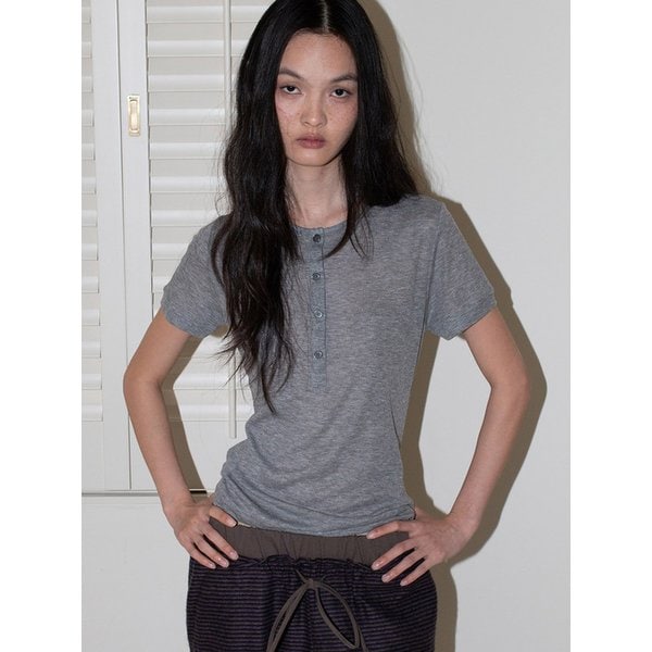 소프트 버튼업 숏슬리브 탑 - 그레이
