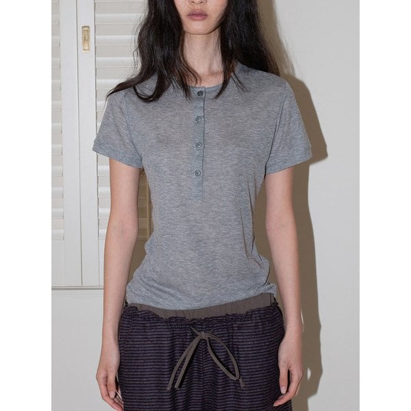 소프트 버튼업 숏슬리브 탑 - 그레이