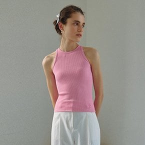 RIBBED HALTER NECK SLEEVELESS PINK