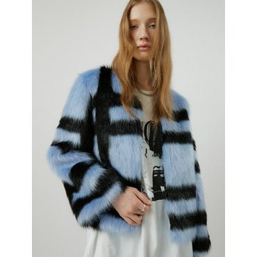 몰리올리 CINDY stripe pattern fur jacket [blue]