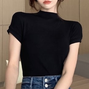 미니멀 페미닌 무지 여성 반폴라 슬림핏 반팔 LK-T040