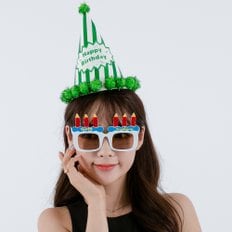 POP 스트라이프 생일 고깔 모자 그린 꼬깔 생일 축하