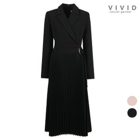 VIVID 여성 벨트장식 봄가을 플리츠 랩 정장 원피스_P334146864