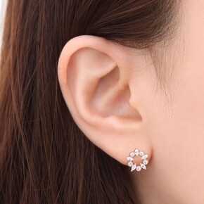 [라울스톤] 큐빅 꽃 14K 골드필드 핀 일자 침 귀걸이 JT195