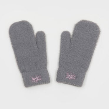 리끌로우 FLUFFY LOGO MITTEN GLOVE CHARCOAL