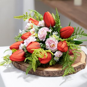 튤립 백일홍 조화 성묘 꽃다발 47cm (3컬러) 생화같은 산소 꽃 인테리어