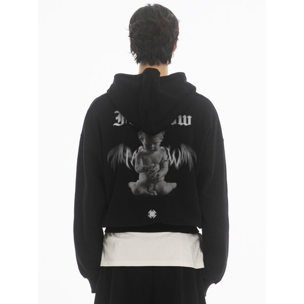 DEMONIC ANGEL OVER FIT HOODED ZIPUP - BLACK