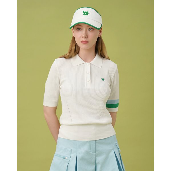 왁[WAAC]골프 (WWWAM24220WHX)여성 Polo Collar SS Rib Sweater