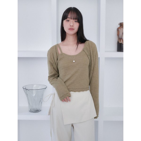 FRILL CROCHET LAYERED CARDIGAN [ OLIVE ]