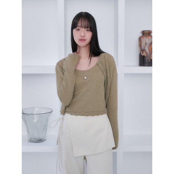 FRILL CROCHET LAYERED CARDIGAN [ OLIVE ]