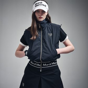 Mardi Mercredi Actif [마르디메크르디악티프]WINDBREAKER VEST METAL BLOOMMARDI WAPPEN_BLACK IVORY/AFK41VVT001BKIV