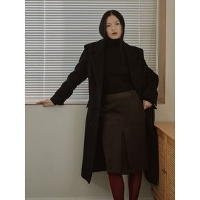 WOOL BLEND FRONT TUCK SLIM SKIRT / BROWN