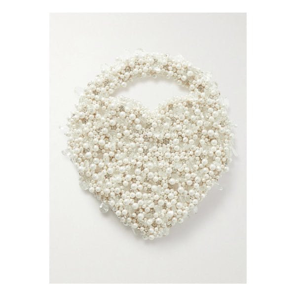 클리오 페피아트 하트 크리스털 인조 진주 장식 새틴 토트 아이보리 1647597337856719