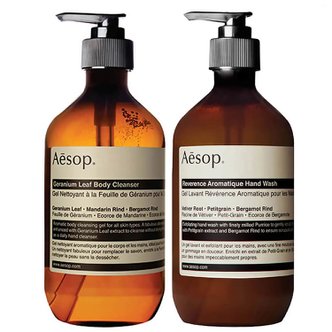  AESOP 이솝 제라늄 리프 바디 클렌저 앤 리버런스 아로마티크 핸드 워시 500ml 2개 세트