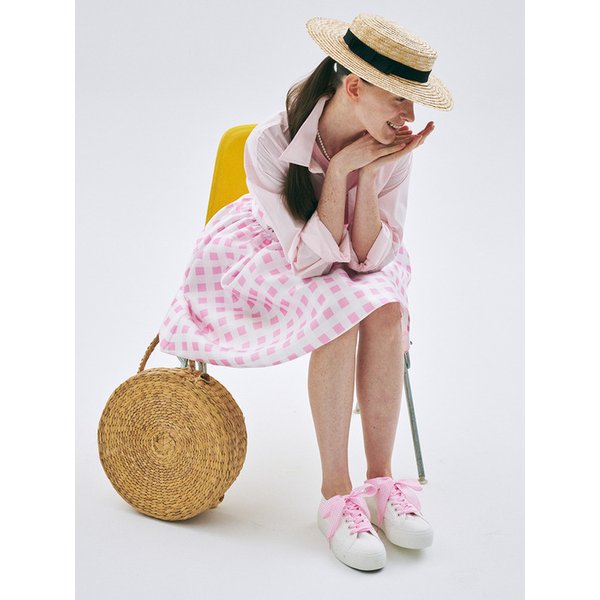 GINGHAM CHECK RIBBON SHOELACE_LIGHT PINK